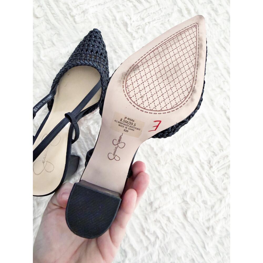 Jessica Simpson Nyara Black Woven Leather Slingback Pointed Heels Chic Classic - Picture 6 of 6